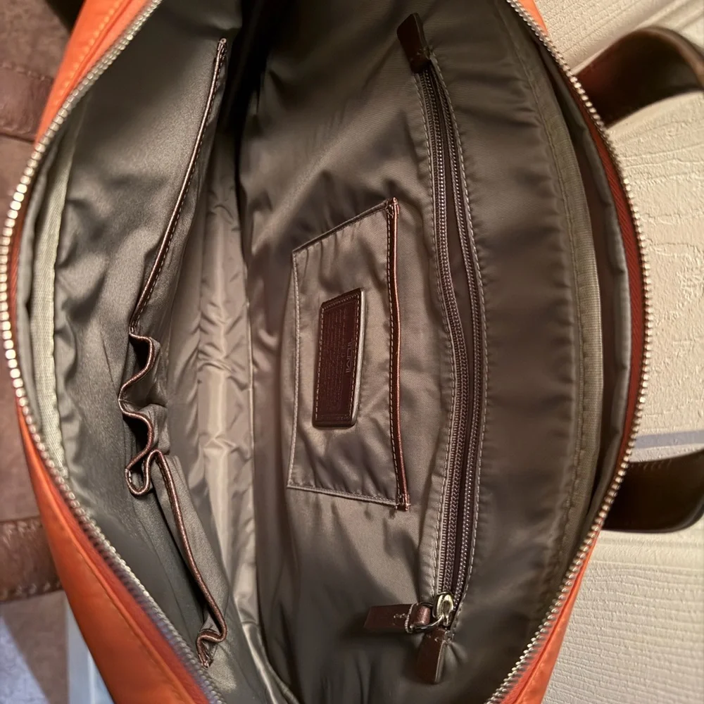 Tumi Orange Nylon Laptop Briefcase with Brown Leather Trim
